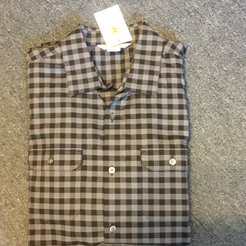 Claiborne Black and Gray Check Stretch Button-Up Shirt